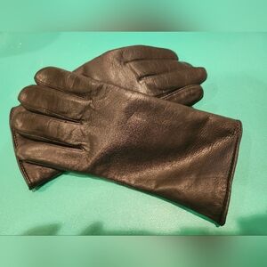 Fownes Women's Soft Genuine Black Leather Fleece Lined Gloves Size 7.5 EUC
